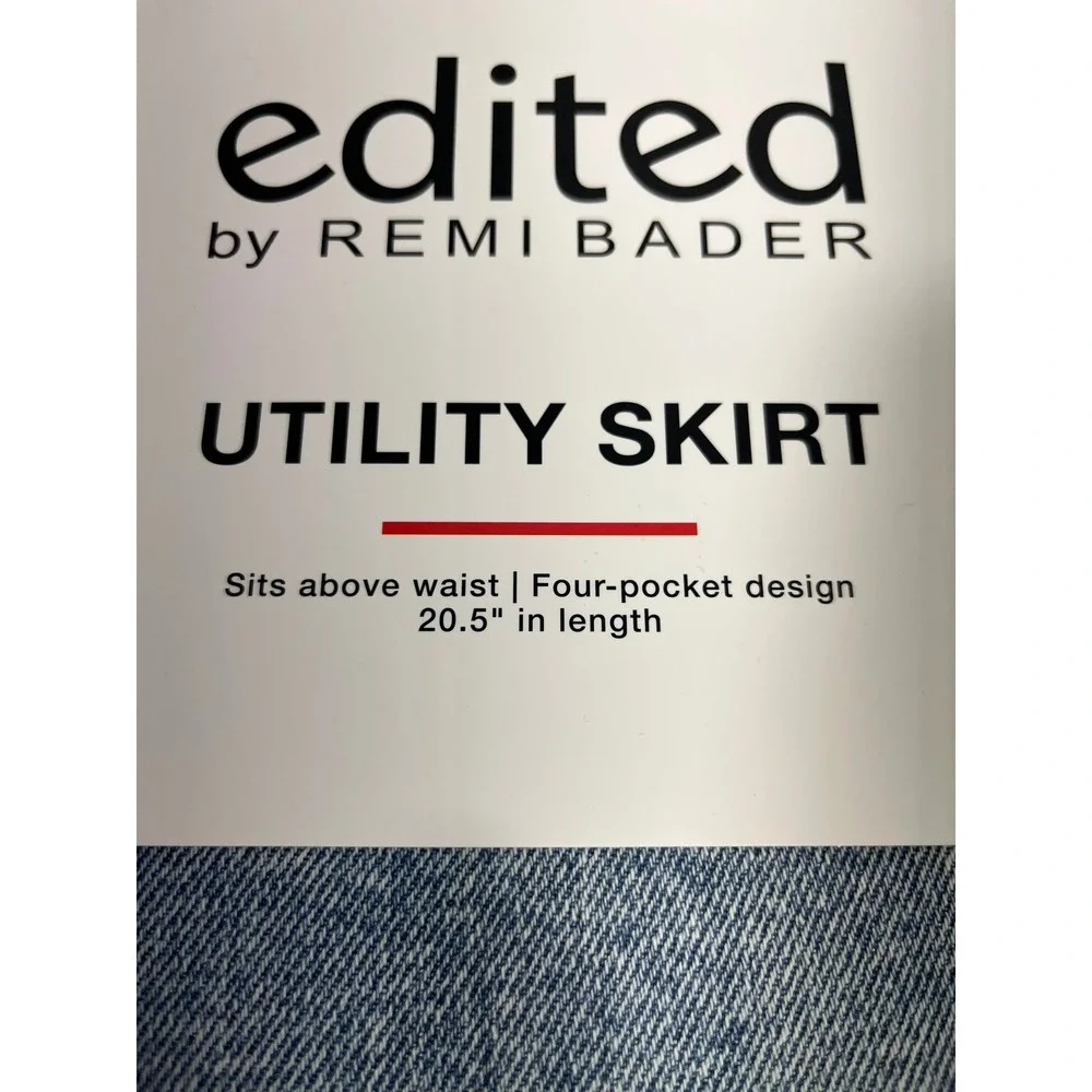 Edited Remi Bader Utility Denim Mini Skirt Women‎ 28W Light Wash Raw Hem Curvy